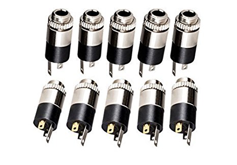 Lsgoodcare 3.5MM Female Plating Stereo Jack Panel Mount Solder Connector Terminals With Locking Nuts-3.5MM Headphone Audio Jack, Pack of 10