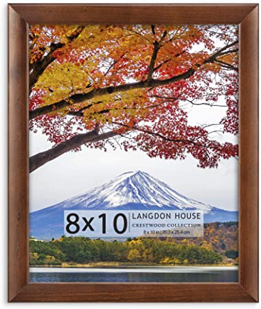 Langdon House 8x10 Cherry Stained Picture Frame, Solid Wood 8 x 10 Traditional Photo Frame with Wall Mount Hooks and Table Top Easel, Crestwood Collection