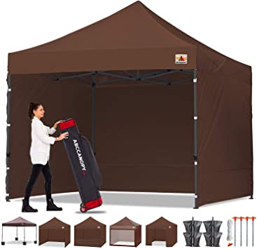 ABCCANOPY Canopy Tent 10 x 10 Pop Up Canopies Commercial Tents Market stall with 6 Removable Sidewalls and Roller Bag Bonus 4 Weight Bags and 10ft Screen Netting and Half Wall,Brown