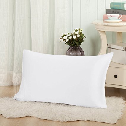 THXSILK 19 Momme Mulberry Silk Pillowcase for Hair and Skin-Pure Natural Silk on Both Sides,Pillow Cover with Envelope Closure, Hypoallergenic- Standard Size 20" x 27", White