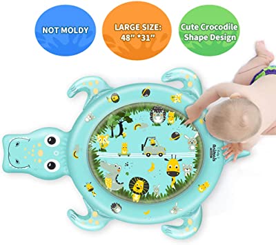 Free Swimming Baby Large Inflatable Tummy Time Baby Water Mat Infant Funny Colorful Animals Play Mat for Play Activity Center and Toddler’s Growth (Green)