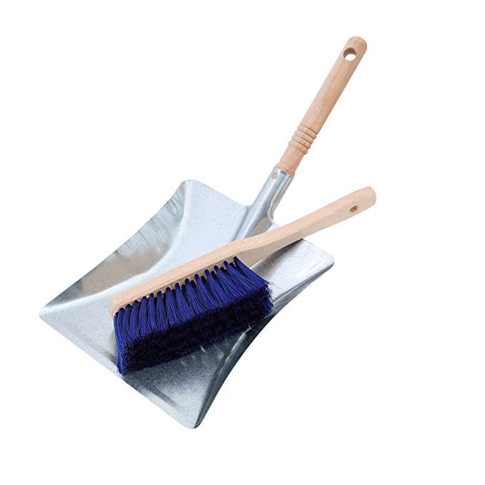 Kamino-Flam Galvanised Metal Dustpan Set, Traditional Hearth Fireside Ash Shovel and Brush Set, Dustpan and Brush with Looped Beech Wood Handle, Fireplace Companion Set, Heat Resistant up to 100°C