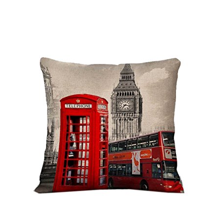 London Bus Telephone Throw Pillow Case Vintage Cushion Cover C15