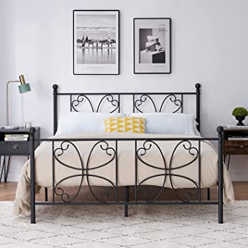 VECELO 12 Inch Metal Bed Frame Mattress Foundation with Headboard and Footboard, No Box Spring Needed, Heavy Duty Support, Easy Set Up, Full, Black