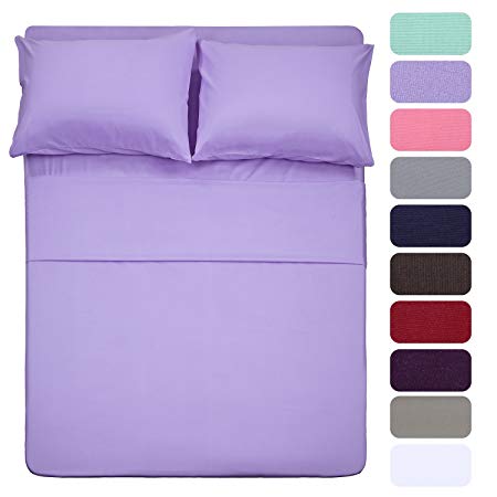 Full Size Bed Sheet Set - 4 Piece (Lavender) 1 Flat Sheet,1 Fitted Sheet and 2 Pillow Cases,100% Brushed Microfiber 1800 Luxury Bedding,Deep Pockets,Extra Soft & Fade Resistant by Homelike Collection