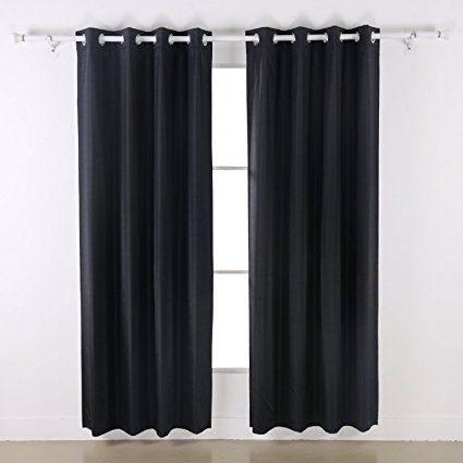 Deconovo Luxury Dupioni Faux Silk Thermal Insulated Top Grommet Blackout Curtains,52"W x 95"L,Color: Black,1 Pair