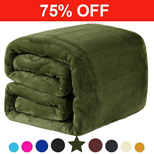 Fleece Queen Blanket 330 GSM Super Soft Warm Extra Silky Lightweight Bed Blanket, Couch Blanket, Travelling and Camping Blanket (Natural Green)