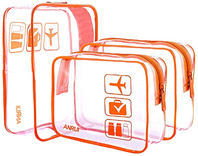 ANRUI Clear Toiletry Bag TSA Approved Travel Carry On Airport Airline Compliant Bag Quart Sized 3-1-1 Kit Travel Luggage Pouch 3 Pack (Red)