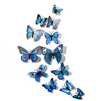 Fu Store 12pcs 3D Butterfly Stickers Making Stickers Wall Sticker Art Decor Decals (Blue)
