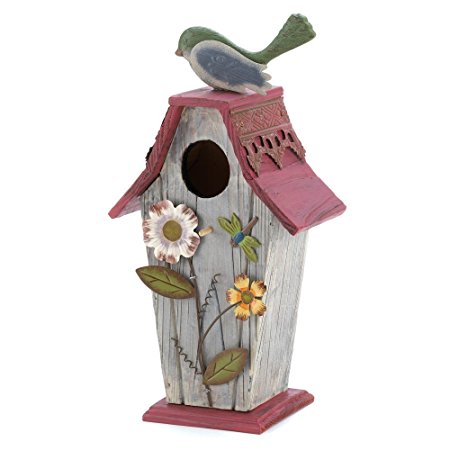 Gifts & Decor Garden Country Cottage Bird House with Flowers and Bird