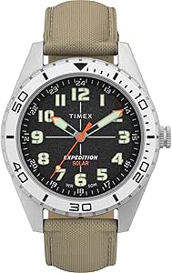 Timex Men's Expedition Field Solar 43mm Watch - Tan Strap Black Dial IP Steel Case