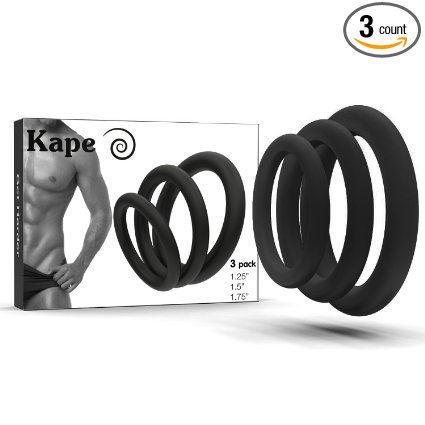 KAPE Mens Erection Ring Set or Cock Ring for Extended Erection, Larger Girth Prolonged Fun & Delayed Ejaculation – 3 Different Dia Seamless Rings – Medical Grade Silicone – Cock rings