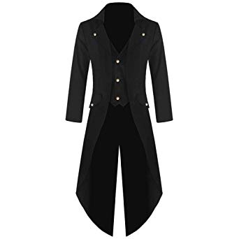 Goddessvan Mens Gothic Tailcoat Jacket Black Steampunk Victorian Coat Uniform