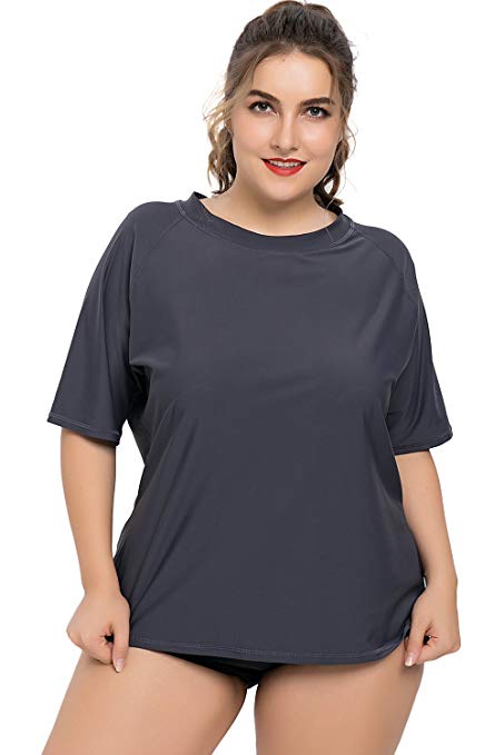 Sociala Women's Plus Size Short Sleeve Rashguard UPF 50  Rash Guard Swim Shirt