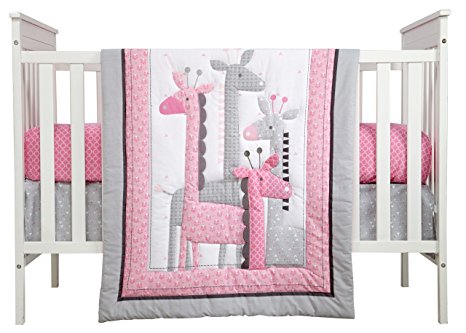 Little Love by NoJo Giraffe Time 4 Piece Bedding Set, Pink