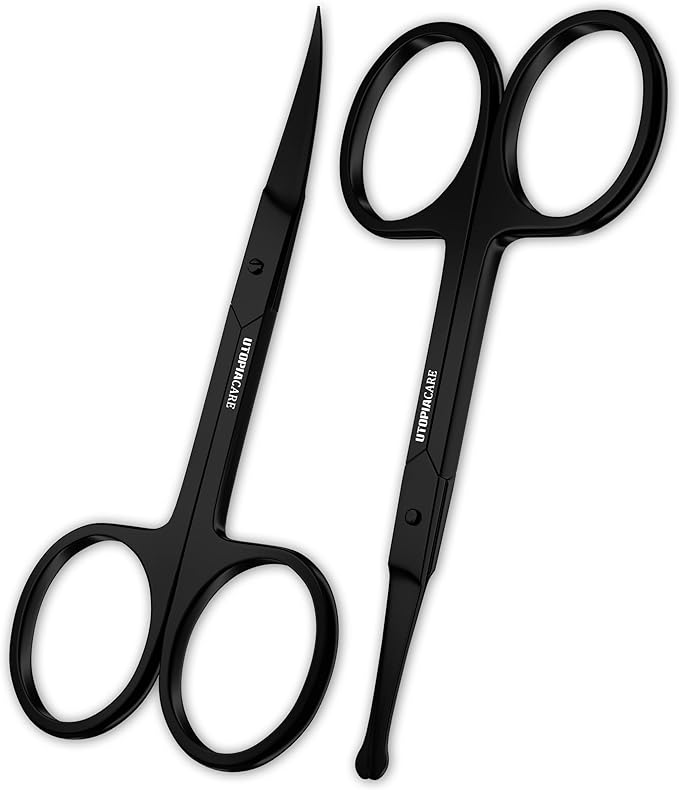 Utopia Care Eyebrow Hair Scissors Curved Nail Scissors Rounded Cuticle Scissors, for Men and Women - Small Grooming Scissors for Mustache, Nose Hair, Eyebrows, Eyelashes, and Ear Hair - Black