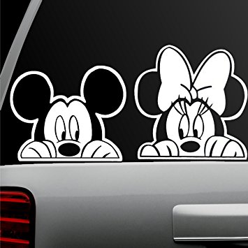 Auto Sticker - Auto Decal - White - Mickey Mouse and Minnie Mouse Combo - Window Sticker for Car, Truck, Motorcycle, Laptop, Ipad, Wall (Mickey Minnie Combo)