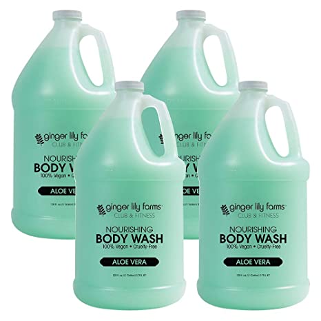 Ginger Lily Farms Club & Fitness Aloe Vera Nourishing Body Wash, Softens, Nourishes and Cleans Skin, 100% Vegan and Cruelty-Free, 1 Gallon (Case of 4)