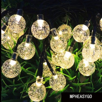 MPHEASYGO Solar Outdoor String Lights, 19.7 ft 30 LED Fairy Light Warm White Waterproof Crystal Ball Christmas Globe Lights for Garden Path, Party, Bedroom Yard Deck Decoration