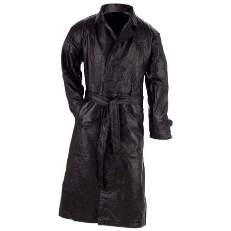 Genuine leather Trench Coat Style (Black/Large)