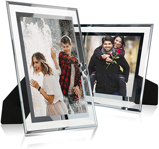 Cq acrylic 5x7 Glass Picture Frame,Silver Mirrored for Photo Display Stand on Tabletop,Pack of 2