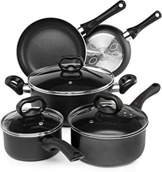 Ecolution EVBK-1208 Pots and Pans, Dishwasher Safe, Scratch Resistant, 8 Piece Set, Black