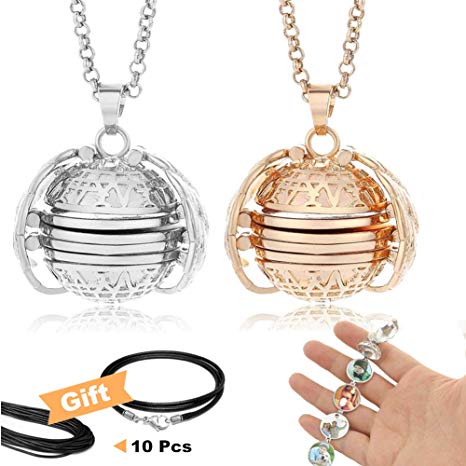 SeaHome 2 Pcs Expanding Photo Locket Necklace Angel Wings Jewelry Decoration Pendant Memorial Gifts for Mother's Day Valentine Birthday (Light Silver   Gold)