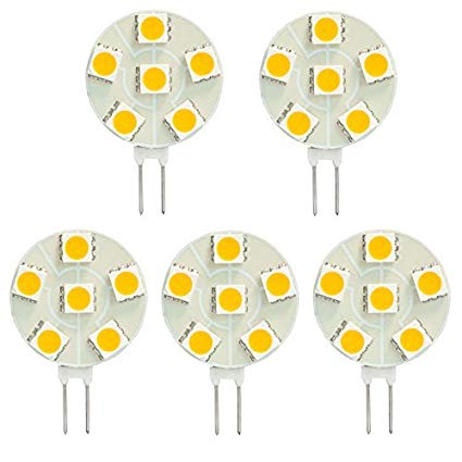 HERO-LED SG4-6T-WW27 Side Pin G4 LED Disc Halogen Replacement Bulb, 1.2W, 10-15W Equal, Warm White 2700K, 5-Pack(Not Dimmable)