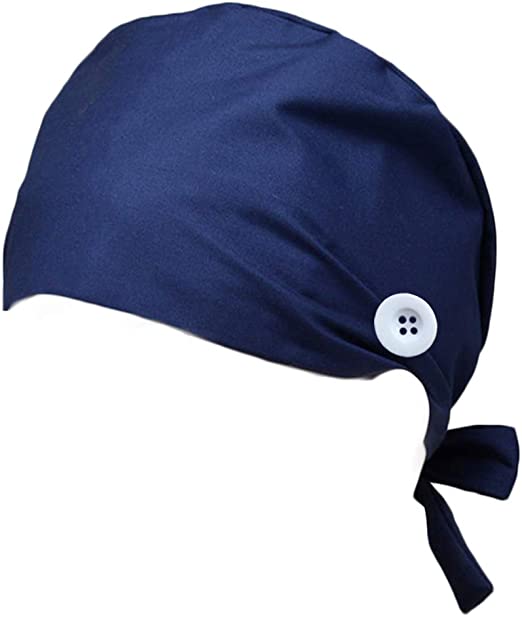 Hotme Surgical Scrub Cap with Button Sweatband Adjustable Tie Back Medical Doctors Nurses Bouffant Hats for Women Men
