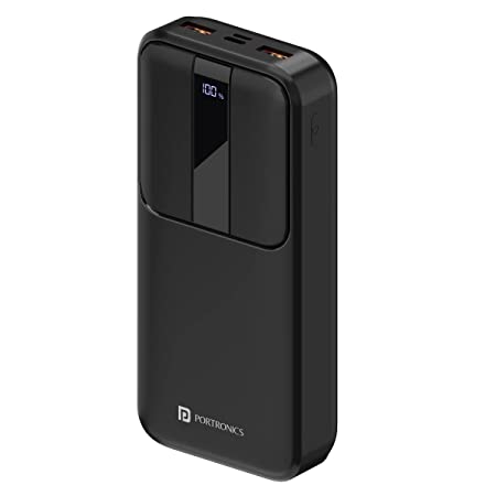 Portronics Power D 20k 20000 mAh Power Bank with 22.5W Max Output, Dual Input (Type C   Micro), Dual USB Output, Type C Output, LED Digital Display, Wake Up Button(Black)