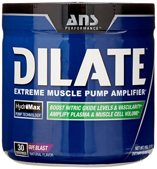 ANS Performance Dilate, Caffeine-Free Pre Workout & Nitric Oxide Booster, Extreme Muscle Pump Supplement, Grape Blast, 30 Servings