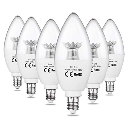CPLA LED Candle Light Bulbs, 60W Incandescent Light Bulbs Equivalent, 2700K Warm White LED　Chandelier Light Bulb with Candelabra E12 Base, Non-Dimmable, Pack of 6