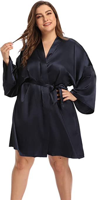 Women's Plus Size Satin Robes Short Silky Bathrobes Bridesmaid Party Dressing Gown