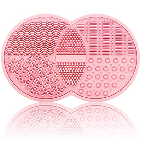 Makeup Brush Cleaning Mat, Silicone Makeup Brush Scrubber, Makeup Brush Cleaner Pad, Cosmetic Brush Cleaner, Brush Cleaning Pad, Suitable for Makeup Brush, Makeup Sponge, Powder Puff (Pink)