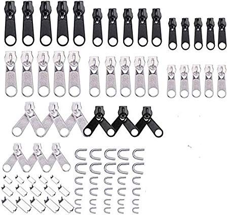 Zipper Repair Kit Zipper Replacement Accessories 84 Pcs Nylon Zipper Repair Kit for Jackets,Bags,Tents,Luggage,Sleeping Bag (Silver and Black) Universal Mixed Size