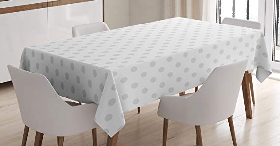 Ambesonne Grey Tablecloth, Small Polka Dots on White Backdrop Retro Style Spotted Traditional Pastel Pattern, Dining Room Kitchen Rectangular Table Cover, 60" X 84", Grey White