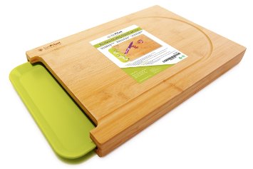 SimPrium - Premium Bamboo Cutting Board with Dip Groove and Plastic Tray for Easy Waste Removal