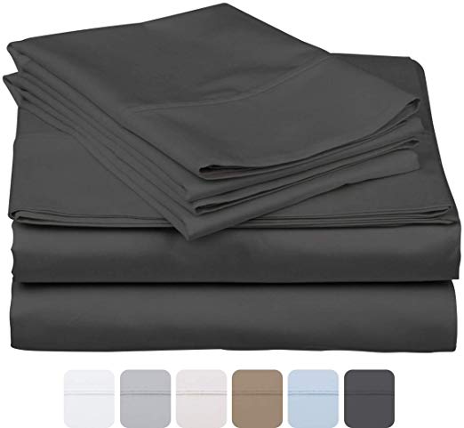 600 Thread Count 100% Long Staple Soft Egyptian Cotton SheetSet, 4 Piece Set, KING SHEETS,upto 17" Deep Pocket, Smooth & Soft Sateen Weave, Deep Pocket, Luxury Hotel Collection Bedding, DARK GREY