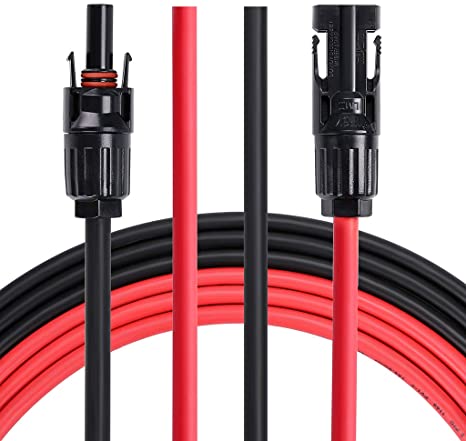 BTSKY 20 Feet 10AWG Solar Extension Cable with MC4 Female and Male Connector Solar Panel Adaptor Kit Tool (20FT Red   20FT Black)