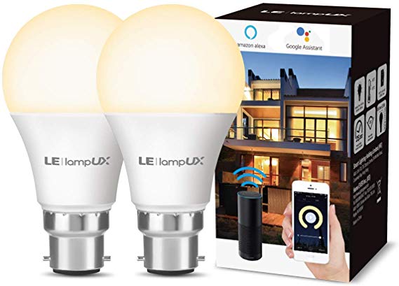 LE Alexa Smart Bulbs B22, 60W Equivalent, Dimmable LED Bayonet Bulbs, Works with Alexa and Google Home, No Hub Required, Pack of 2 (9W, 806lm, Warm White 2700K, 2.4GHz WiFi)