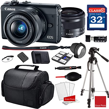 Canon EOS M100 Mirrorless Digital Camera with 15-45mm Lens (Black)  32GB Memory Bundle (14pc)