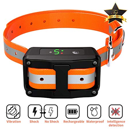 Dog Bark Collar - Rechargeable Anti Shock Barking Collar - Upgraded Smart Detection Module Stop Barking with Beep/Vibration/Shock 5 Sensitivity & IPX67 Level Waterproof for Small Medium Large Dogs