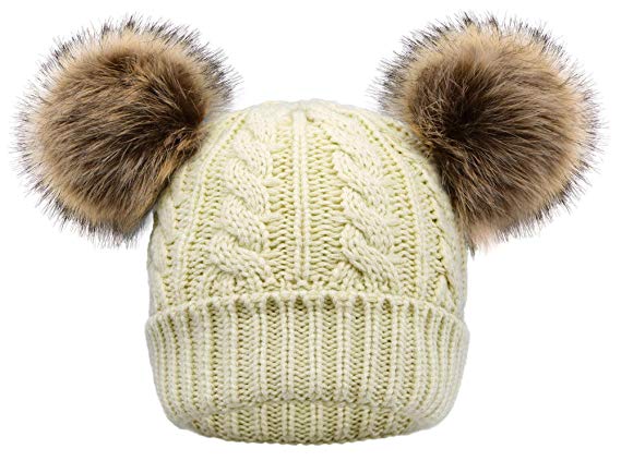 Arctic Paw Women Winter Cable Knit Fleece Lined Warm Pom Pom Beanie Hat