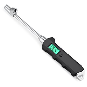 AstroAI Digital Heavy Duty RV Special Designed Tire Pressure Gauge 180 PSI, Dual Head Stainless Steel Made for Truck Car with Larger Backlit LCD, Black