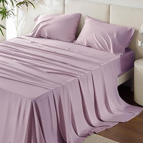 Bedsure King Size Sheet Set, Cooling Sheets King, Rayon Derived from Bamboo, Deep Pocket Up to 16", Breathable & Soft Bed Sheets, Hotel Luxury Silky Bedding Sheets & Pillowcases, Lavender