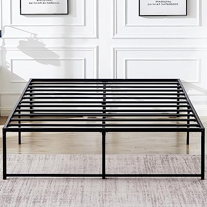 VECELO 16" Metal Platform Tall Bed Frame,Mattress Foundation/No Box Spring Needed/Heavy Duty Steel Slat Support (Full Size)