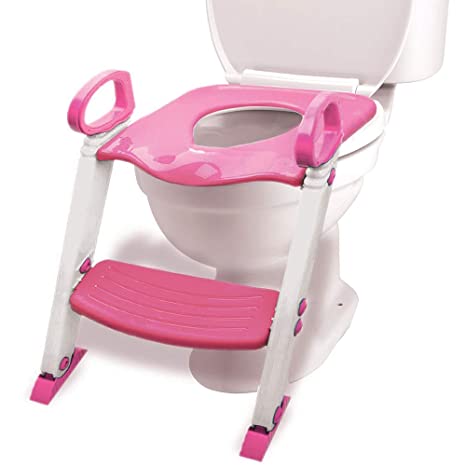 Potty Training Seat Toilet w/Step Stool Ladder & Splash Guard, Kids Toddlers Trainer w/Handles. Sturdy & Foldable. Non-Slip Steps & Anti Slip Pads. Adjustable Potty Chair - Boys Girls Baby (Pink)