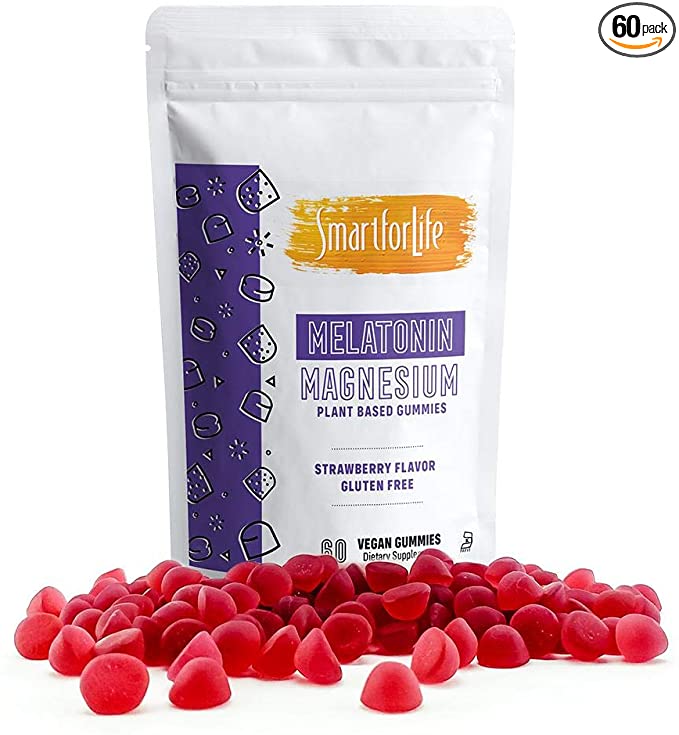 SMART FOR LIFE Melatonin 5mg & Magnesium Gummies - Plant Based Vegan Gummies Natural Strawberry Flavor - Non-GMO - Dietary Supplement - 60 Count