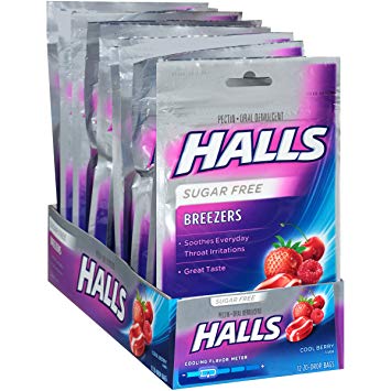 Halls Breezers Cool Berry Sugar Free Throat Drops - 240 Drops (12 bags of 20 drops)