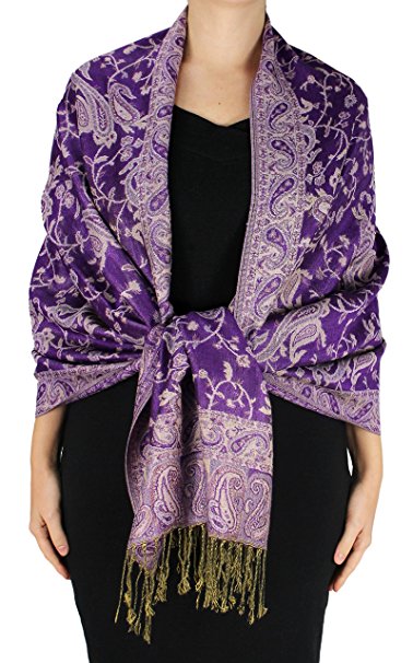 Peach Couture Elegant Double Layer Reversible Paisley Pashmina Shawl Wrap Scarf